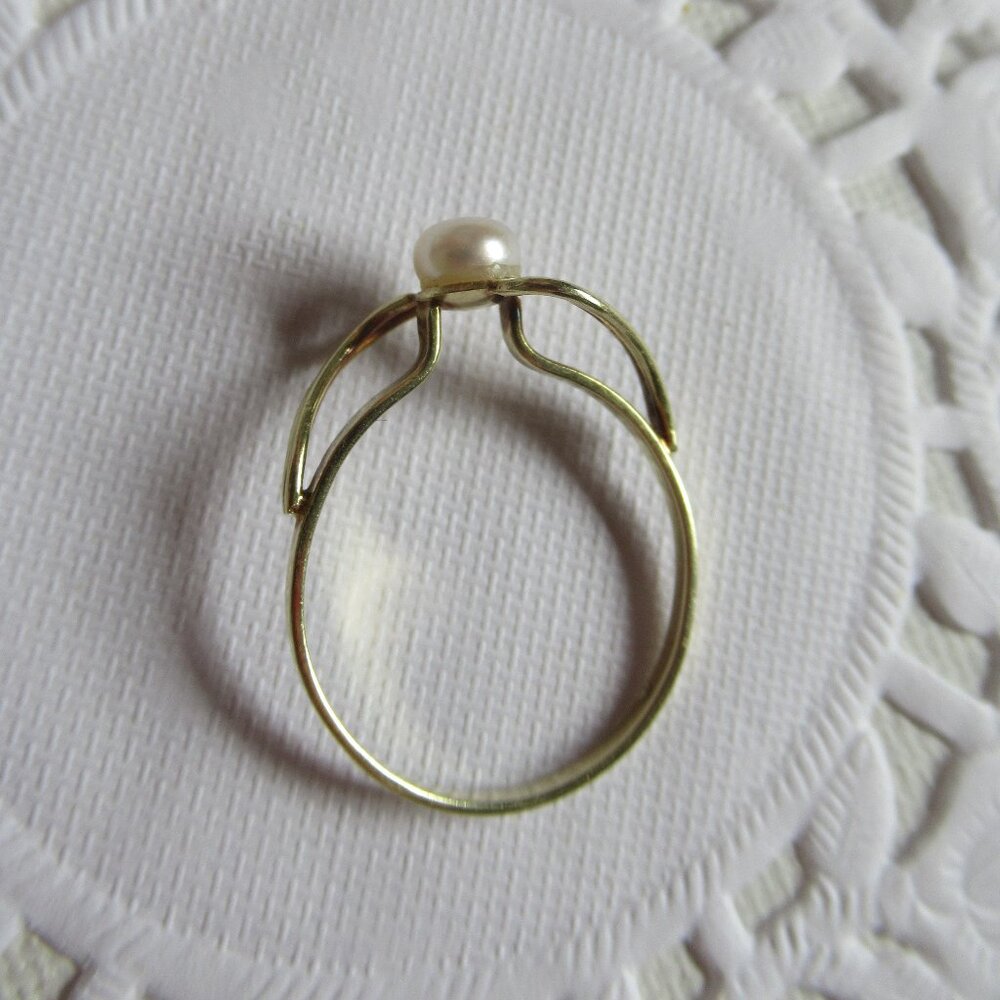Pearl Ring, 585 (14K) Gold, Vintage, 5mm - Picture 7 of 9